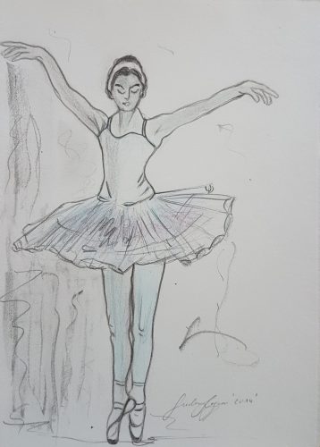 2 Ballerina Grafit Ölkreide 21 x 15 cm
