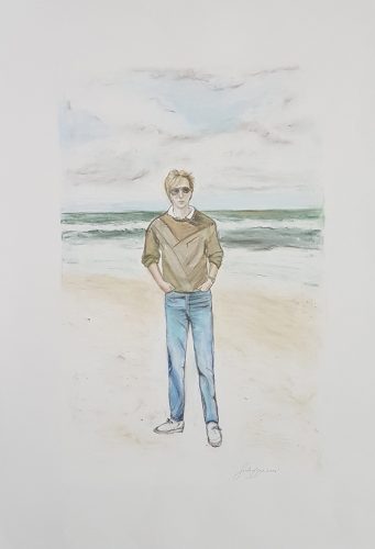 34 Porträt Helmut am Strand von Kampen Sylt Pastell Grafit 55 x 42 cm