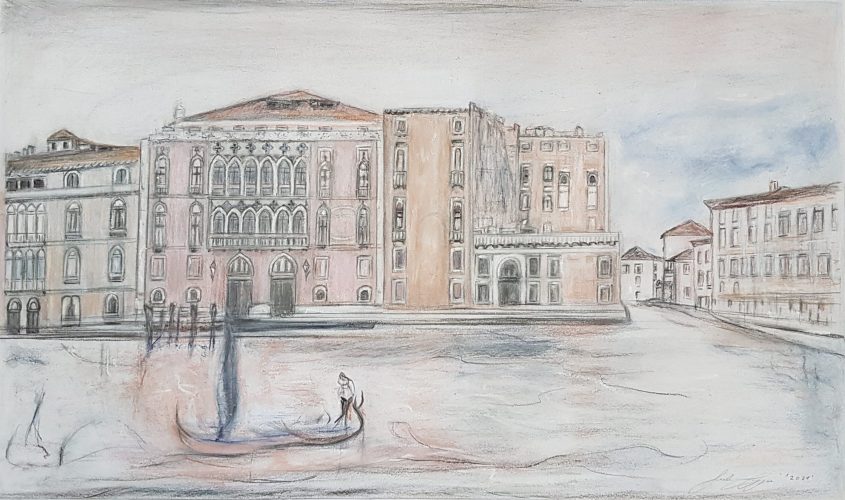 36 La Serenissima, Palazzo Pisani Moretto, Canale Grande, Pastell Grafit, 42 x 59 cm